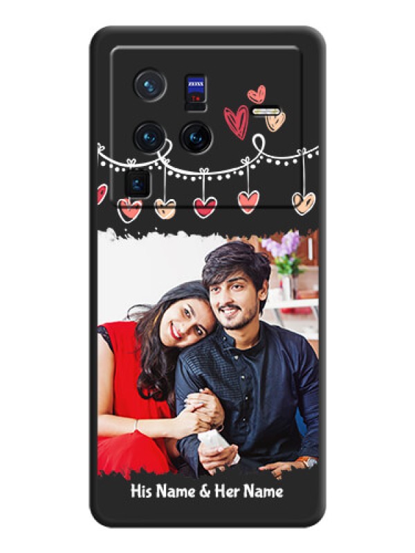 Custom Pink Love Hangings with Name on Space Black Custom Soft Matte Phone Cases - Vivo X80 Pro 5G
