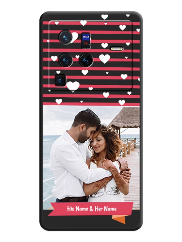 Custom White Color Love Symbols with Pink Lines Pattern on Space Black Custom Soft Matte Phone Cases - Vivo X80 Pro 5G