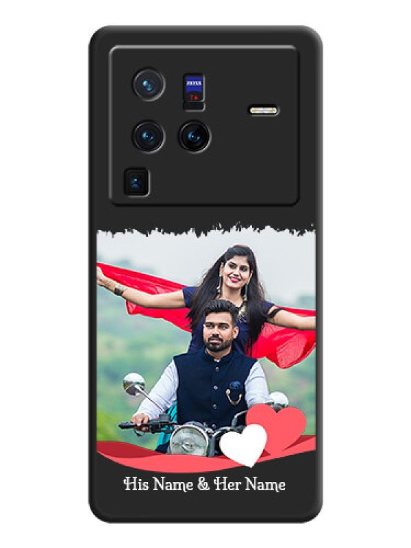 Custom Pin Color Love Shaped Ribbon Design with Text on Space Black Custom Soft Matte Phone Back Cover - Vivo X80 Pro 5G