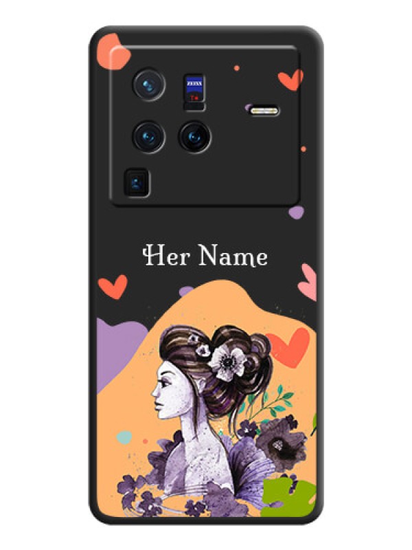 Custom Namecase For Her With Fancy Lady Image On Space Black Personalized Soft Matte Phone Covers -Vivo X80 Pro 5G
