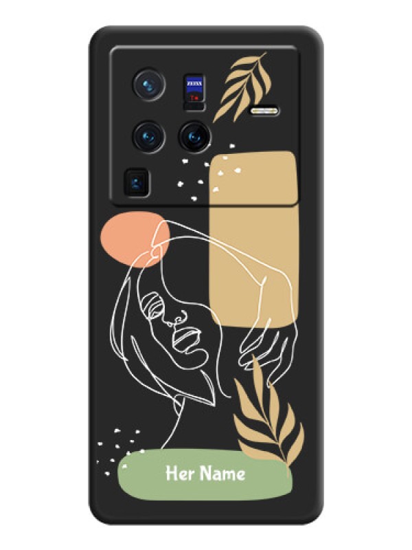 Custom Custom Text With Line Art Of Women & Leaves Design On Space Black Personalized Soft Matte Phone Covers -Vivo X80 Pro 5G