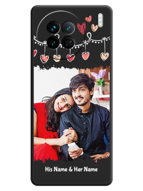 Custom Pink Love Hangings with Name on Space Black Custom Soft Matte Phone Cases - Vivo X90 5G