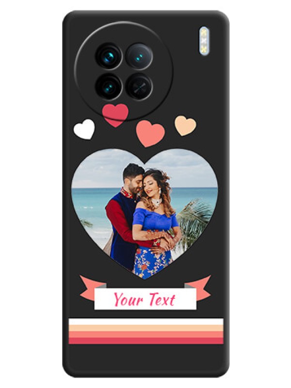 Custom Love Shaped Photo with Colorful Stripes on Personalised Space Black Soft Matte Cases - Vivo X90 5G