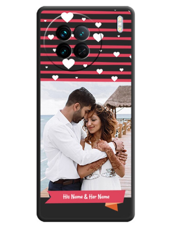 Custom White Color Love Symbols with Pink Lines Pattern on Space Black Custom Soft Matte Phone Cases - Vivo X90 5G