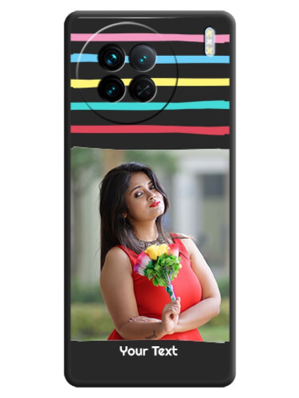 Custom Multicolor Lines with Image on Space Black Personalized Soft Matte Phone Covers - Vivo X90 5G