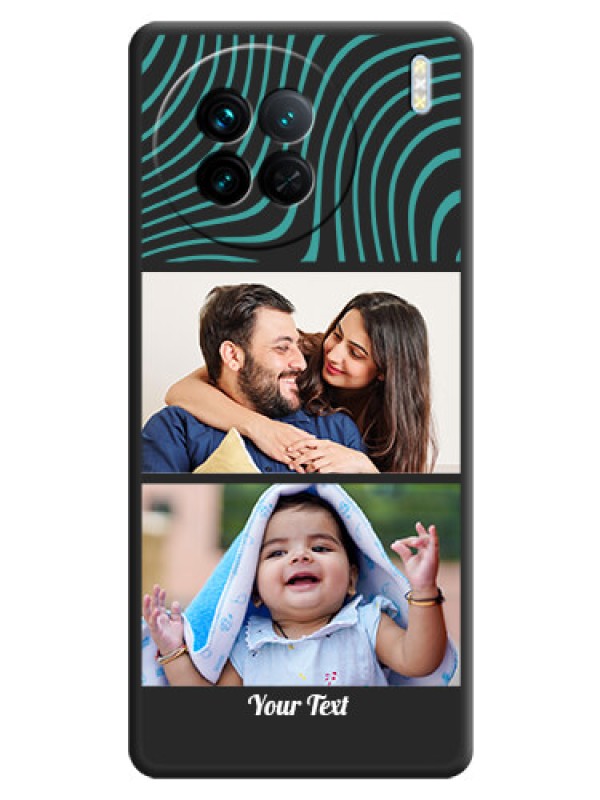 Custom Wave Pattern with 2 Image Holder on Space Black Personalized Soft Matte Phone Covers - Vivo X90 5G