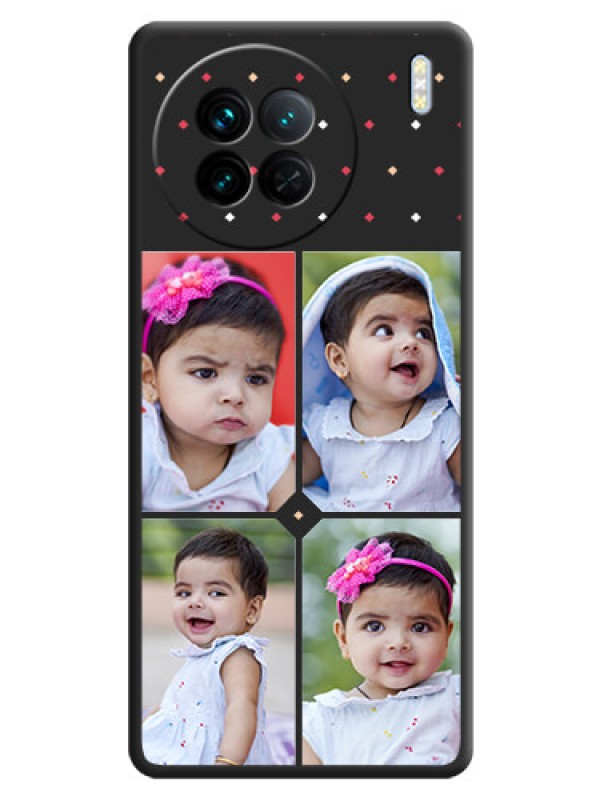 Custom Multicolor Dotted Pattern with 4 Image Holder on Space Black Custom Soft Matte Phone Cases - Vivo X90 5G