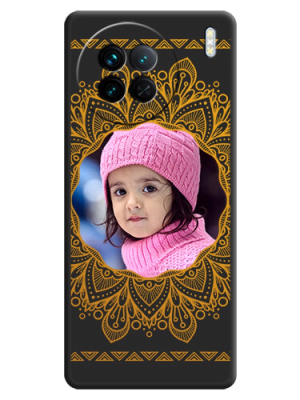 Custom Round Image with Floral Design on Photo on Space Black Soft Matte Mobile Cover - Vivo X90 5G