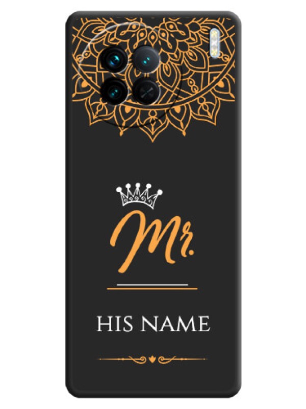 Custom Mr Name with Floral Design  on Personalised Space Black Soft Matte Cases - Vivo X90 5G