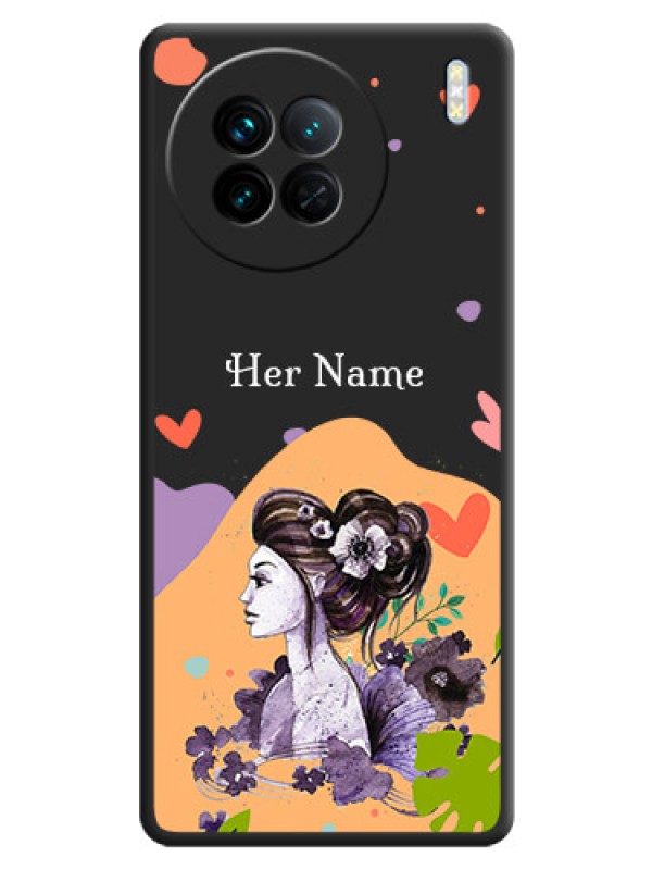 Custom Namecase For Her With Fancy Lady Image On Space Black Personalized Soft Matte Phone Covers -Vivo X90 5G