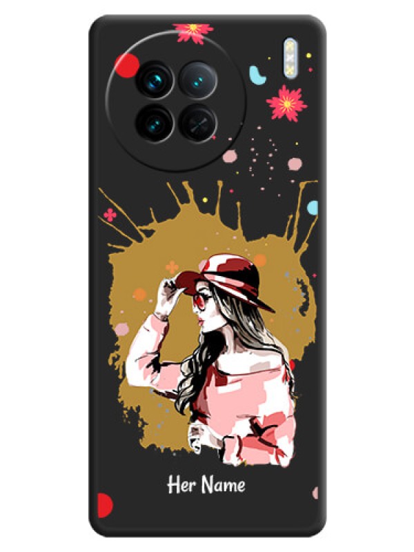 Custom Mordern Lady With Color Splash Background With Custom Text On Space Black Personalized Soft Matte Phone Covers -Vivo X90 5G