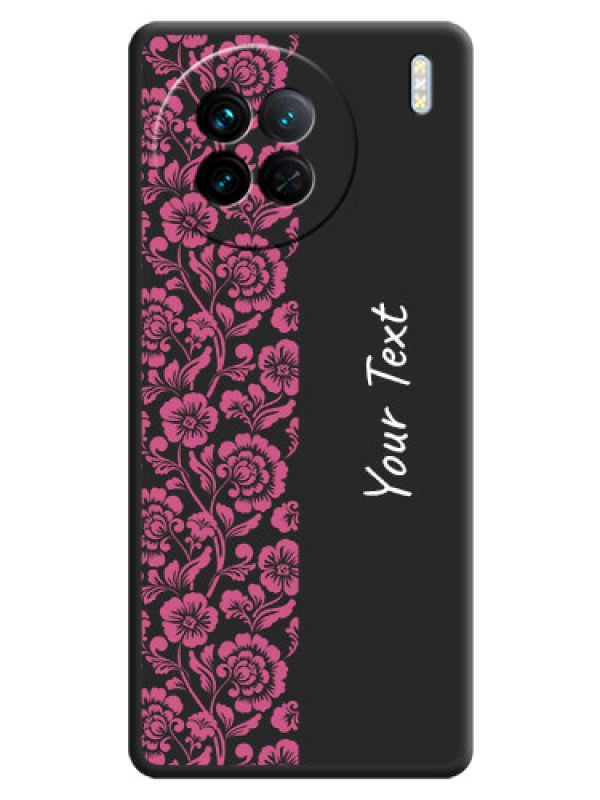 Custom Pink Floral Pattern Design With Custom Text On Space Black Personalized Soft Matte Phone Covers -Vivo X90 5G