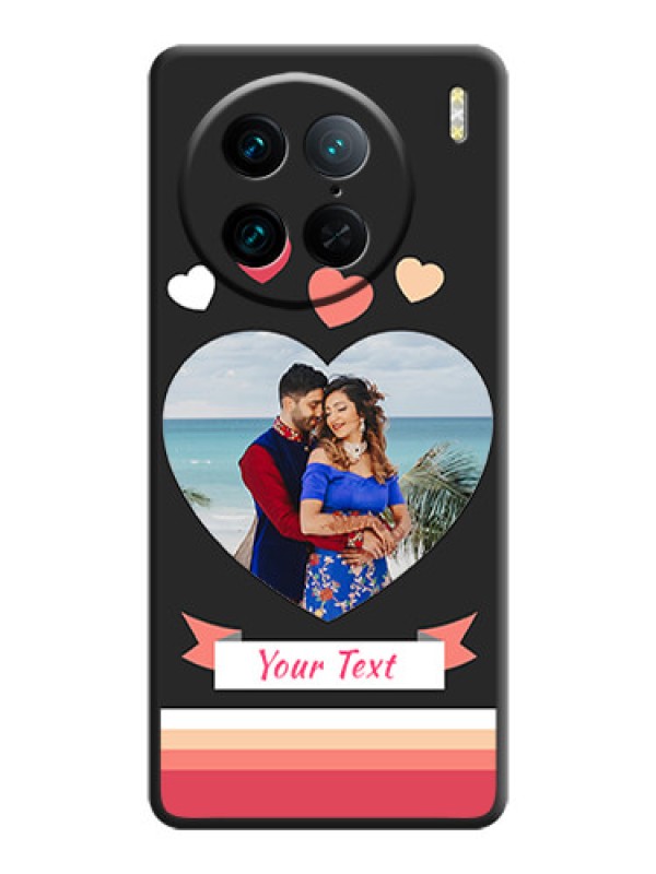 Custom Love Shaped Photo with Colorful Stripes on Personalised Space Black Soft Matte Cases - Vivo X90 Pro 5G