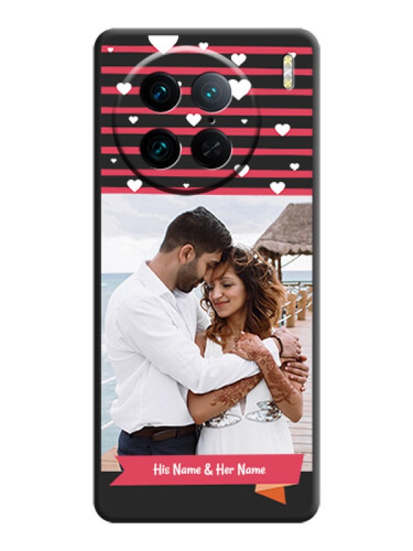 Custom White Color Love Symbols with Pink Lines Pattern on Space Black Custom Soft Matte Phone Cases - Vivo X90 Pro 5G
