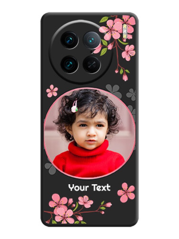 Custom Round Image with Pink Color Floral Design - Photo on Space Black Soft Matte Back Cover - Vivo X90 Pro 5G