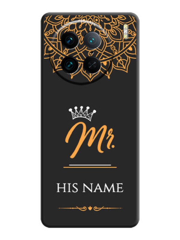 Custom Mr Name with Floral Design on Personalised Space Black Soft Matte Cases - Vivo X90 Pro 5G