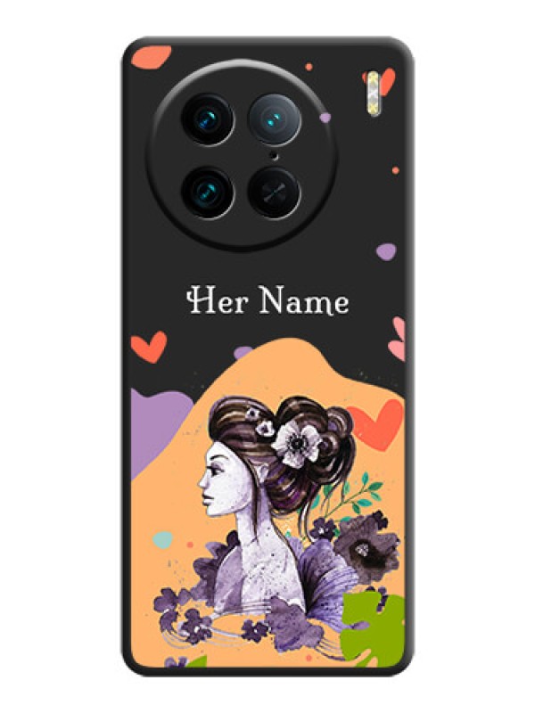 Custom Namecase For Her With Fancy Lady Image On Space Black Personalized Soft Matte Phone Covers - Vivo X90 Pro 5G