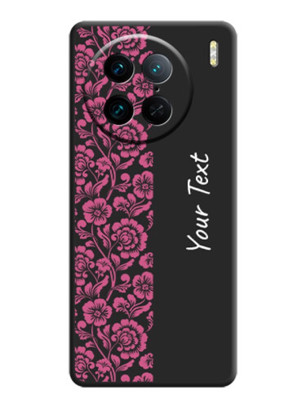 Custom Pink Floral Pattern Design With Custom Text On Space Black Personalized Soft Matte Phone Covers - Vivo X90 Pro 5G