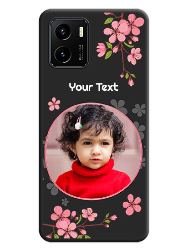 Custom Round Image with Pink Color Floral Design on Photo on Space Black Soft Matte Back Cover - Vivo Y01