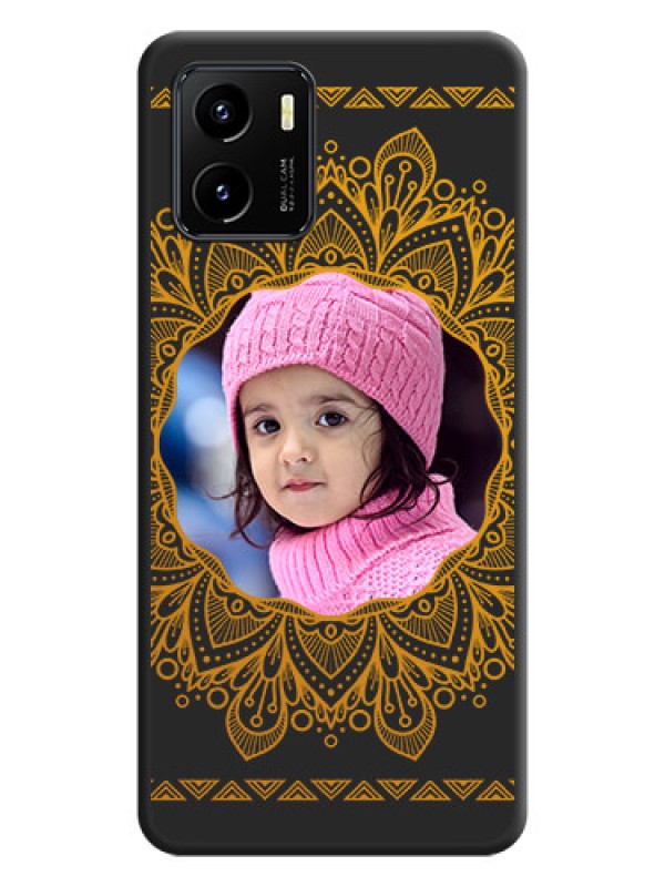 Custom Round Image with Floral Design on Photo on Space Black Soft Matte Mobile Cover - Vivo Y01