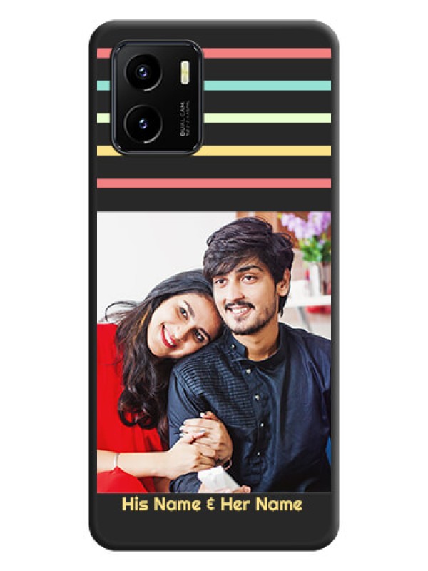Custom Color Stripes with Photo and Text on Photo on Space Black Soft Matte Mobile Case - Vivo Y01