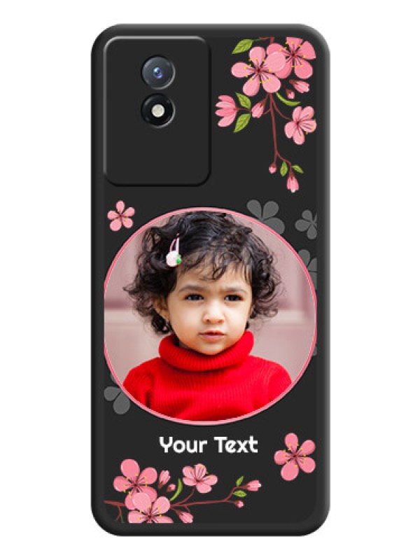 Custom Round Image with Pink Color Floral Design on Photo on Space Black Soft Matte Back Cover - Vivo Y02