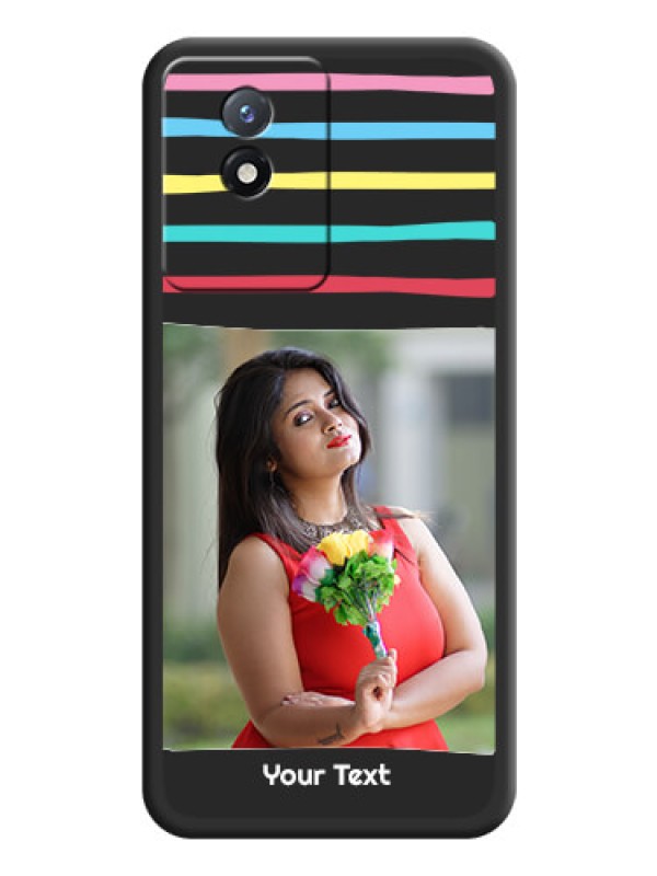 Custom Multicolor Lines with Image on Space Black Personalized Soft Matte Phone Covers - Vivo Y02
