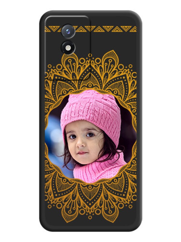 Custom Round Image with Floral Design on Photo on Space Black Soft Matte Mobile Cover - Vivo Y02