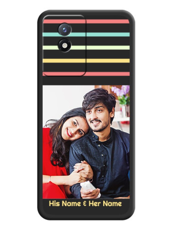 Custom Color Stripes with Photo and Text on Photo on Space Black Soft Matte Mobile Case - Vivo Y02