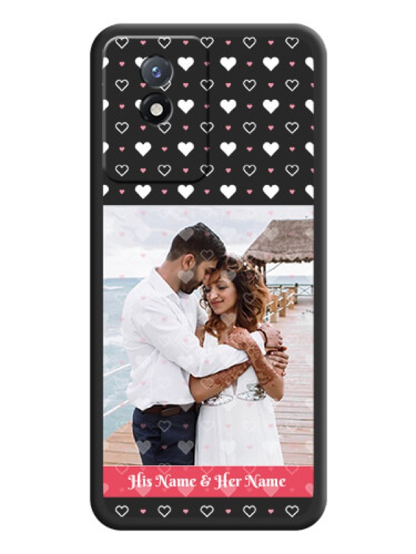 Custom White Color Love Symbols with Text Design on Photo on Space Black Soft Matte Phone Cover - Vivo Y02t