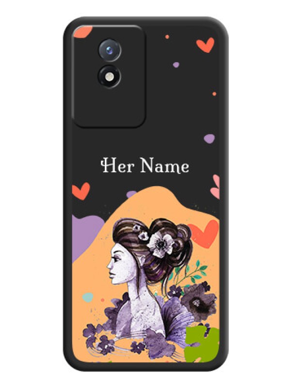 Custom Namecase For Her With Fancy Lady Image On Space Black Personalized Soft Matte Phone Covers -Vivo Y02T