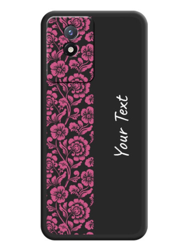 Custom Pink Floral Pattern Design With Custom Text On Space Black Personalized Soft Matte Phone Covers -Vivo Y02T