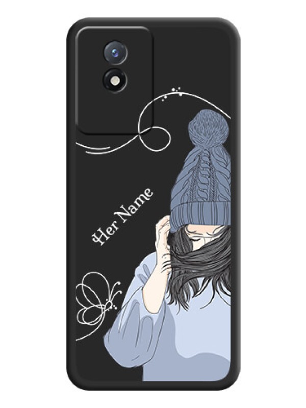 Custom Girl With Blue Winter Outfiit Custom Text Design On Space Black Personalized Soft Matte Phone Covers -Vivo Y02T
