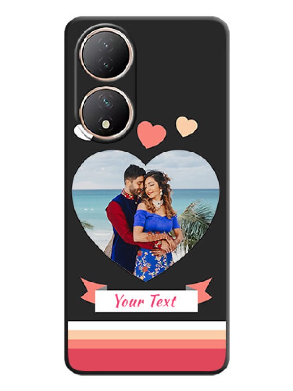 Custom Love Shaped Photo with Colorful Stripes on Personalised Space Black Soft Matte Cases - Vivo Y100