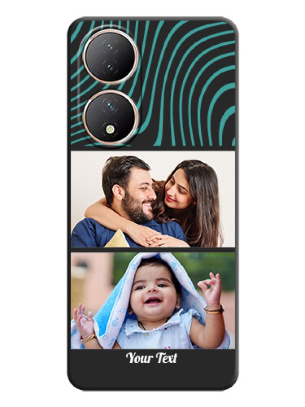 Custom Wave Pattern with 2 Image Holder on Space Black Personalized Soft Matte Phone Covers - Vivo Y100