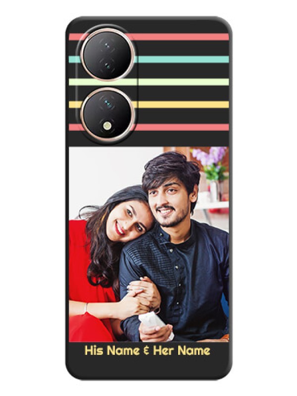 Custom Color Stripes with Photo and Text on Photo on Space Black Soft Matte Mobile Case - Vivo Y100