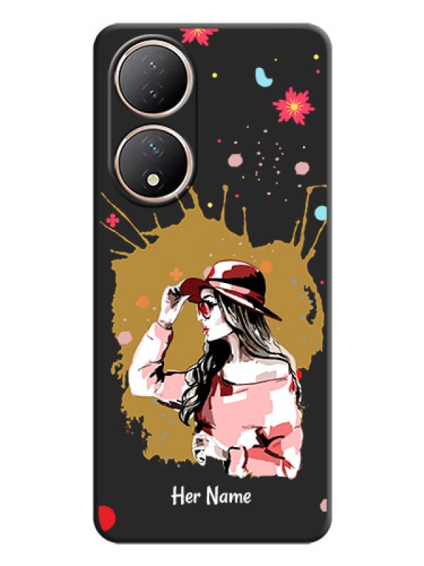 Custom Mordern Lady With Color Splash Background With Custom Text On Space Black Personalized Soft Matte Phone Covers -Vivo Y100