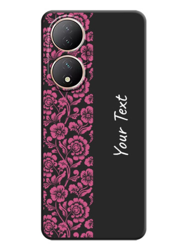 Custom Pink Floral Pattern Design With Custom Text On Space Black Personalized Soft Matte Phone Covers -Vivo Y100