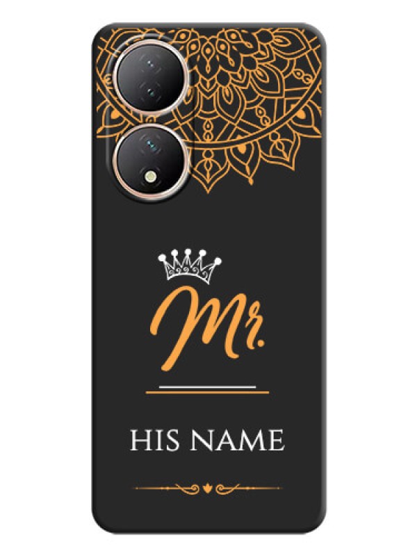 Custom Mr Name with Floral Design  on Personalised Space Black Soft Matte Cases - Vivo Y100A