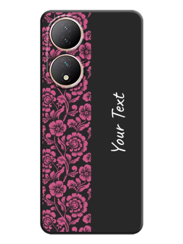 Custom Pink Floral Pattern Design With Custom Text On Space Black Personalized Soft Matte Phone Covers -Vivo Y100A