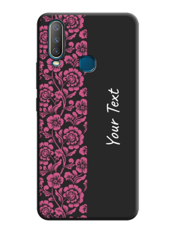 Custom Pink Floral Pattern Design With Custom Text On Space Black Personalized Soft Matte Phone Covers -Vivo Y12