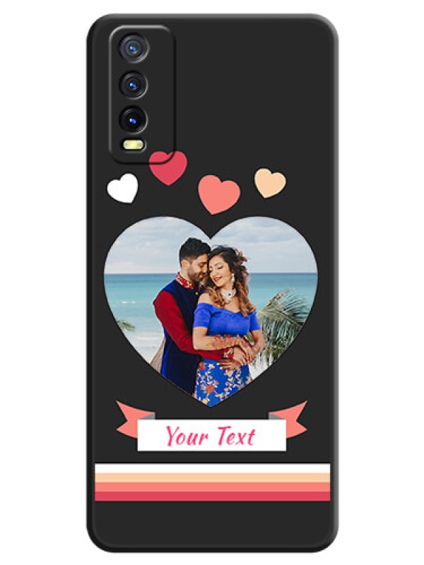 Custom Love Shaped Photo with Colorful Stripes on Personalised Space Black Soft Matte Cases - Vivo Y12G