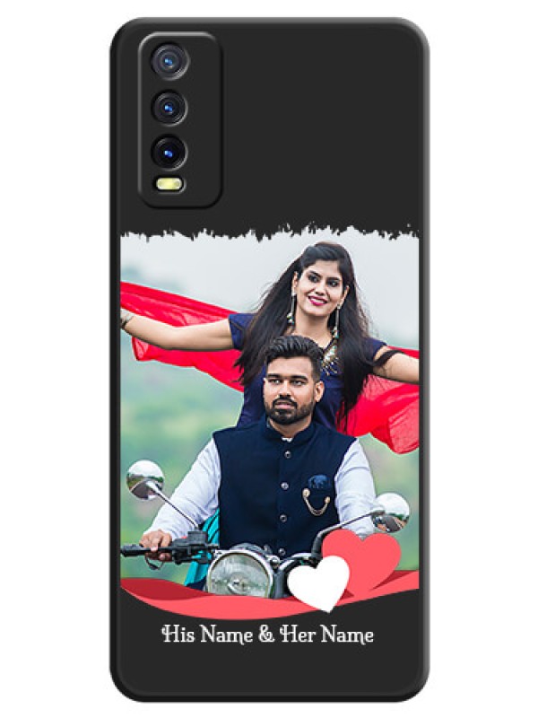 Custom Pin Color Love Shaped Ribbon Design with Text on Space Black Custom Soft Matte Phone Back Cover - Vivo Y12G