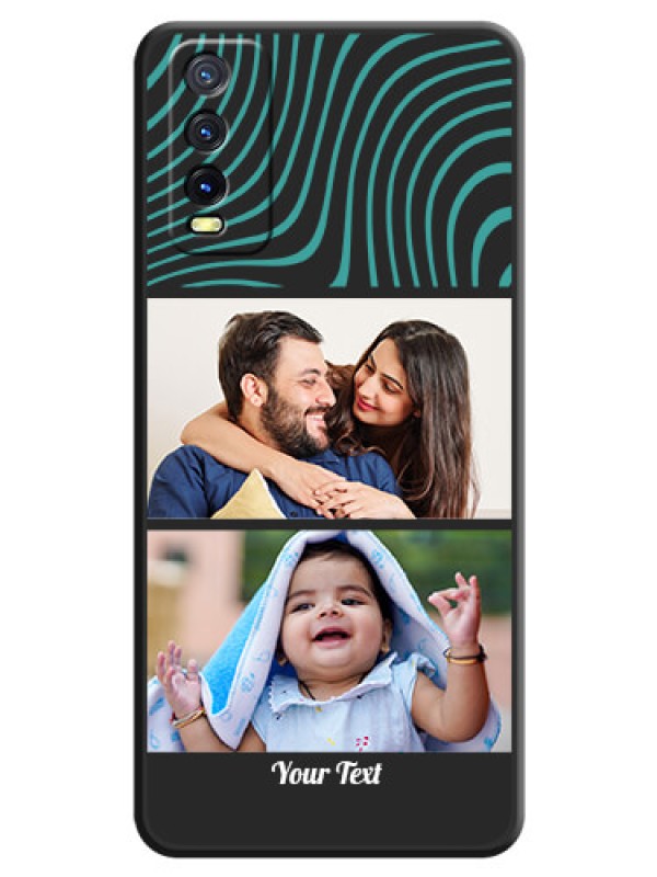 Custom Wave Pattern with 2 Image Holder on Space Black Personalized Soft Matte Phone Covers - Vivo Y12G