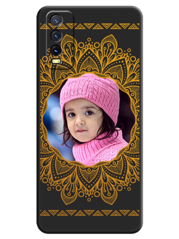 Custom Round Image with Floral Design on Photo on Space Black Soft Matte Mobile Cover - Vivo Y12G