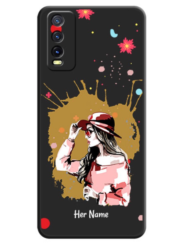 Custom Mordern Lady With Color Splash Background With Custom Text On Space Black Personalized Soft Matte Phone Covers -Vivo Y12G