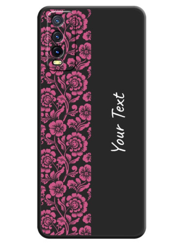 Custom Pink Floral Pattern Design With Custom Text On Space Black Personalized Soft Matte Phone Covers -Vivo Y12G