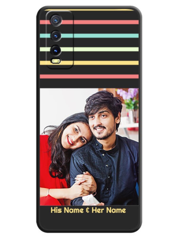 Custom Color Stripes with Photo and Text on Photo on Space Black Soft Matte Mobile Case - Vivo Y12s