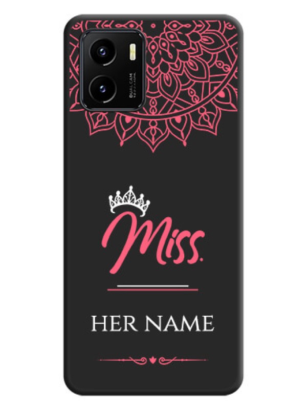 Custom Mrs Name with Floral Design on Space Black Personalized Soft Matte Phone Covers - Vivo Y15c