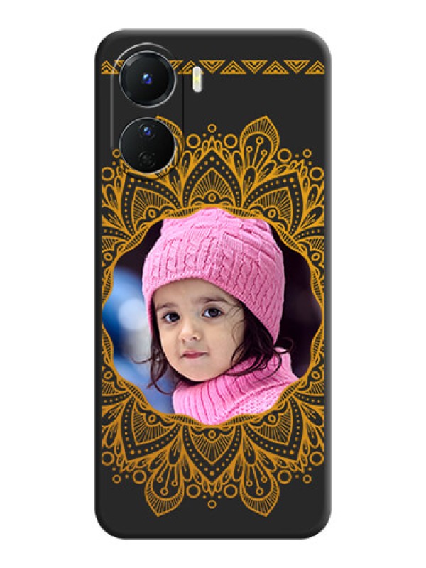 Custom Round Image with Floral Design on Photo on Space Black Soft Matte Mobile Cover - Vivo Y16